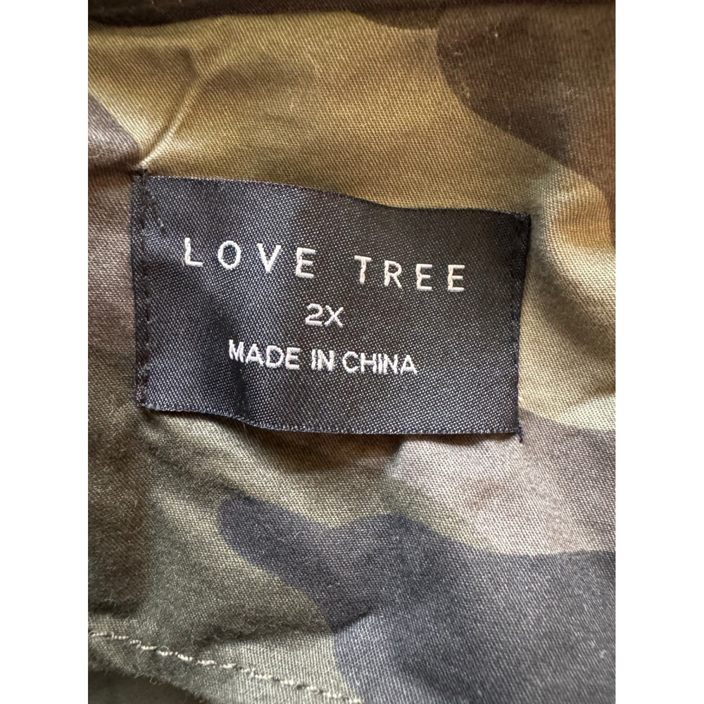 Love Tree Womens Camo Print Utility Field Jacket Green Zip Front Pockets L - Picture 10 of 14